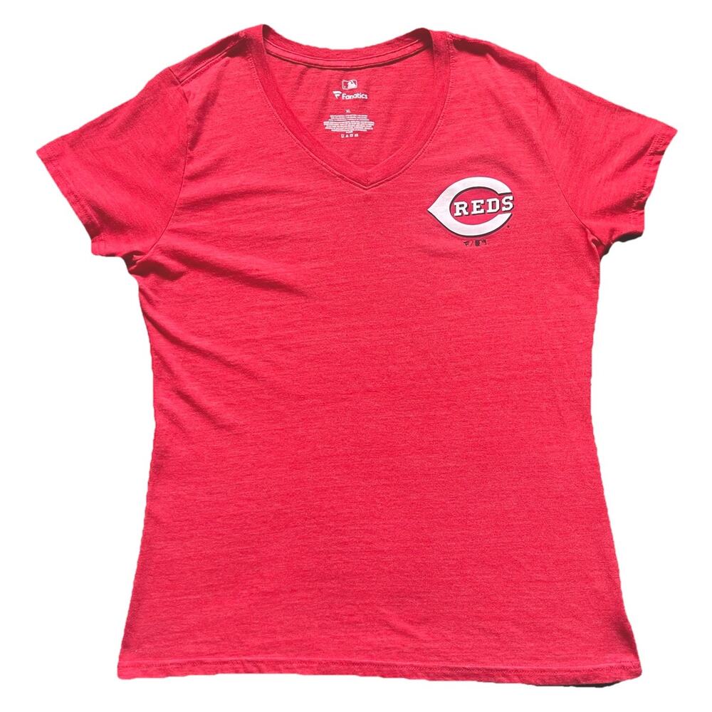 Fanatics Women’s XL Cincinatti Reds Baseball V-Neck T-Shirt Red White Logo MLB